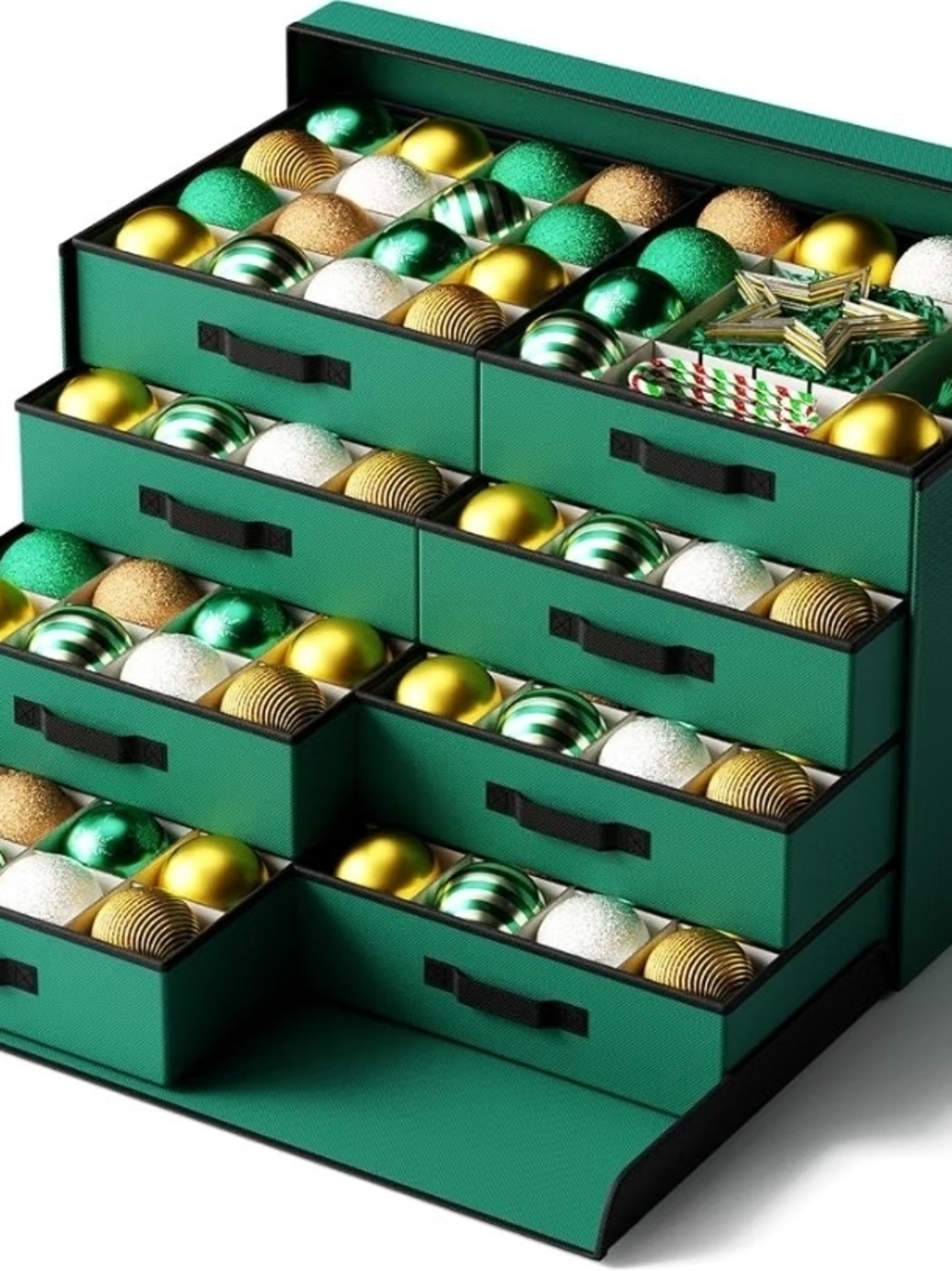 Green Holiday Ornament Storage Organizer with Drawers